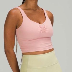 Lululemon Align Gathered-Front Tank Top in the color Pink Puff for a C/D cup!